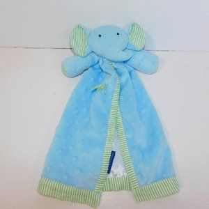 Mud Pie Baby Blue Plush Elephant Green White Striped Trim Security Blanket Lovey